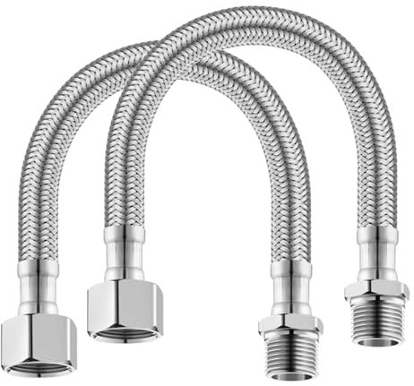 2 Pièces Tuyaux de Raccordement Flexibles Robinets, Tressé Acier Inoxydable Rallonge Lavabo Tubes, pour Salle de Bains Robinets de Toilettes (Filetage extérieur 3 points Filetage intérieur 4 points)