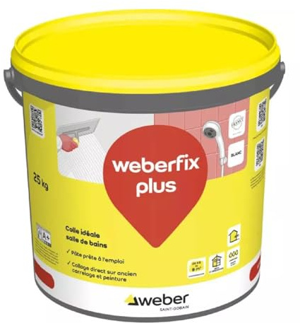 Weber - Colle carrelage pour salle de bain 25 kg, terres cuites et pierres naturelles, Weberfix plus colle polyvalente