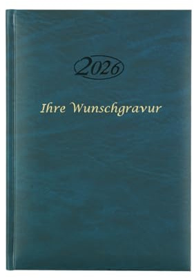 Buchkalender 2026 mit Gravur / Chefkalender / Farbe: blau