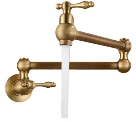 TIEOAXFT Brushed Gold Brass Pot Filler Faucet Wall Mounted Single Cold Single Hole Water Taps Folding Spout Chrome Kitchen Sink Tap(Antique)