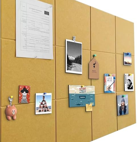 Pinnwand Groß 120x90cm Pinnwand Filz Selbstklebend mit 90 Reißzwecken, 12 Stück 9mm Dick Pinwand,Vision Board für Fotos, Notiz Memoboard für Zuhause Küche Büro Schule,Zimtgelb