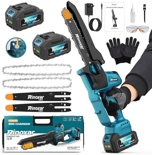 Mini Motosega a Batteria per Potatura, 8 Pollici 20V/8000mAh Sega a Batteria per Potatura con Lubrificazione Automatica, 1300W Motore Brushless, per Giardinaggio - PowerCut X9 Pro