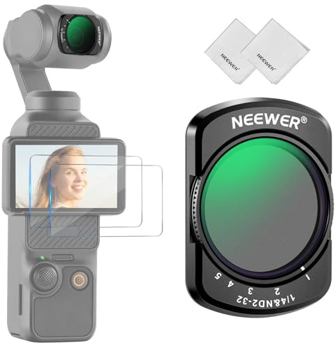 NEEWER 2 en 1 Filtre ND Variable 2-32 + Diffusion Noir 1/4 pour Effet Cinématographique Brumeux avec Accessoire de Protection d'écran, Filtre Magnétique Compatible avec DJI Osmo Pocket 3/4/Xtra Muse