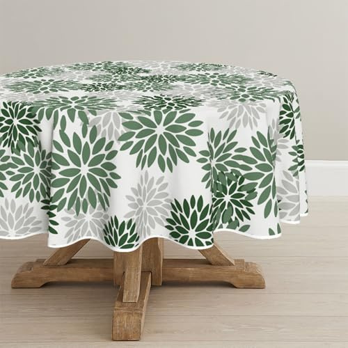 Artoid Mode Fiori foresta verde Dalie Autunno Tovaglia rotonda 140 cm, stagionale, antimacchia, biancheria da tavola, decorazione per le vacanze