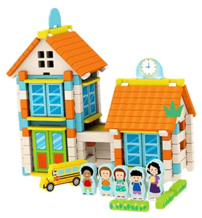 Sharplace Blocs de construction à faire soi-même, maison en bois, jouets de construction, modèle de construction, cadeau d'anniversaire, jouet éducatif, École