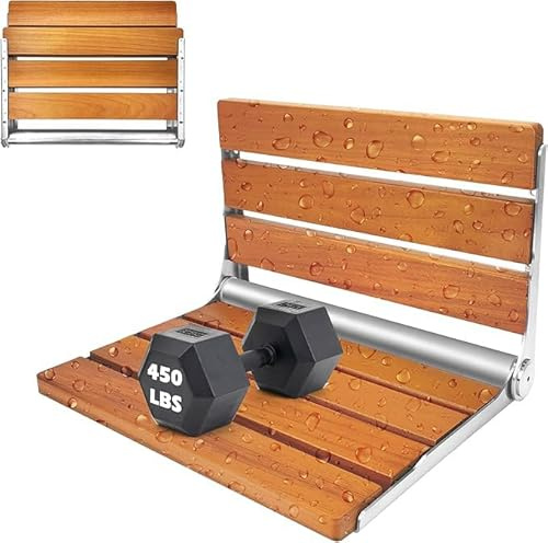TIRUSS Folding Shower Seat Wall Mounted,400lbs Weight Capacity, Bath Safety Seat for Elderly,Bath Safety Furniture Stainless Steel for Small Shower Spaces