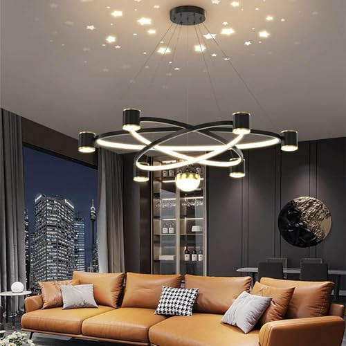 Genérico Lámpara colgante de techo con diseño de cielo estrellado for sala de estar, moderna lámpara LED for comedor, luminaria de suspensión negra, lámpara de hierro acrílico, Araña de luces