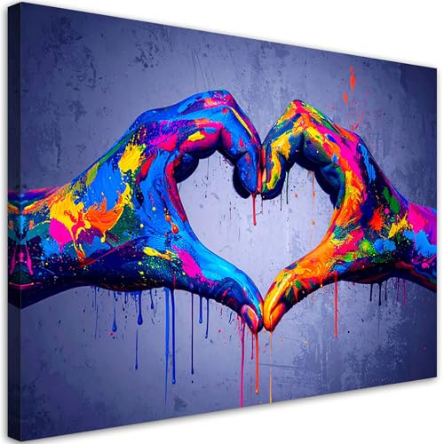 Feeby - Impression sur Toile - Déco Murale Pour le Salon et la Chambre - Mains Cœur Amour Graffiti - 90x60 1partie - Tableau Mural - Peintures sur Toile - Modern Canvas - Wall Art