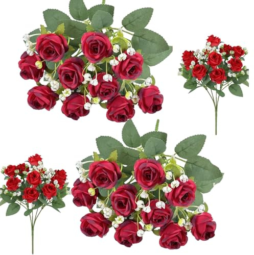 ZenyTra Künstliche Rosen 20 Stück Weiß | 32 cm Realistische Seidenrosen Mit Langem Stiel | Künstliche Blumen Für Hochzeitsdeko, Brautstrauß, Tischdeko & Büro (Rot)