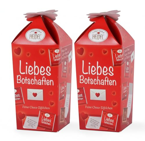 Heidel Liebesbotschaften – Vollmilchschokoladen-Täfelchen (150 g) | 30 Mini-Täfelchen mit Liebesbotschaften, Geschenkidee für Männer & Frauen zu Geburtstag, Valentinstag & als Dankeschön