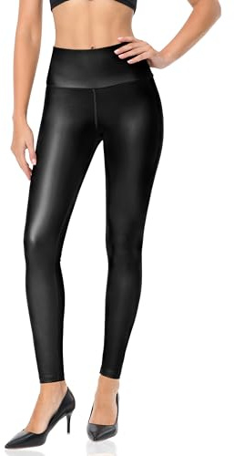 Foucome Womens Faux Leather Leggings Butt Lift High Waisted Leather Trousers for Women (Black S)