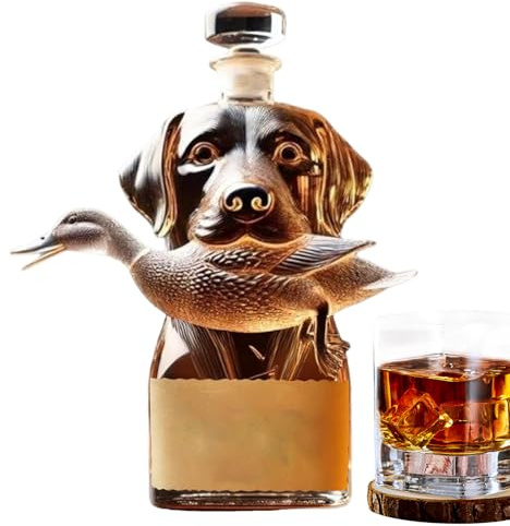Botella de licor con diseño de perro, decantador de alcohol de vidrio, elegante figura de perro, escultura dispensadora de whisky y brandy | Centro de mesa coleccionable presente para hombres, padre,