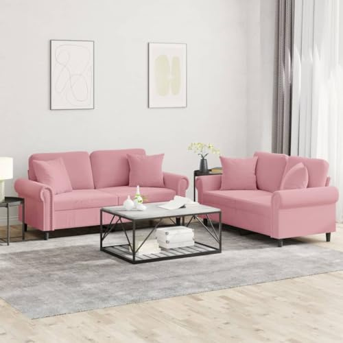 HETFTJN 2-TLG. Zweisitzer Samt Sofa Garnitur Rosa 152 cm breit mit Kissen Modernes Schlafsofa Couch für Wohnzimmer Schlafzimmer und Büro