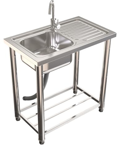 Lavabo Indipendente in Acciaio Inox, Lavandino Per Garage Lavandino Commerciale con Rubinetto Lavelli Autoportante Lavello Esterno Lavabo Cucina Lavamani Professionale 75X40cm