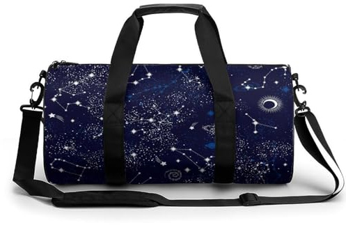 Zodiac Constellation Galaxy Starry Night Stars Glow In The Dark Midnight Cylindrical Portable Fitness Bag, Large Capacity Handbag