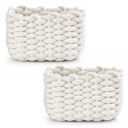 GREENSAPPIRE 2/4 Stück Häkelkorb Aufbewahrungskorb 20 x 15 x 12 cm Baumwollseil Geflochtene Körbe Klein Organizer Korb für Kinderzimmer, Babyzimmer, Schlafzimmer, Wohnzimmer, Bad (Weiß 4 Stück)