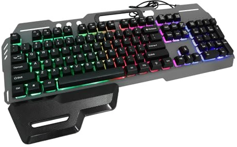 LIFKICH Clavier avec Fil Gaming Rétroéclairé 104 Touches Abs Design Carré Confortable avec Repose-Poignet Anti-éclaboussures pour Bureau et Maison