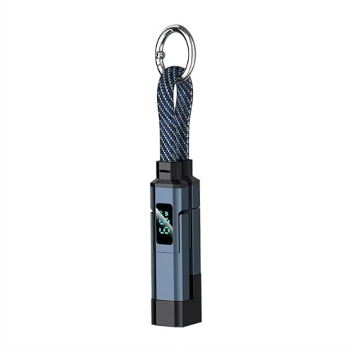 Cable de datos trenzado digital 4 en 1, cable de carga multirápida de 65 W con pantalla LED, llavero de aleación de zinc, cable de carga portátil para teléfono, tablet, portátil (azul)
