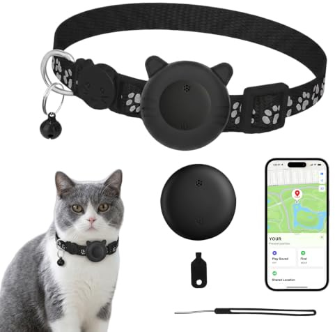 GCNWW Cat Collar with GPS Tracker, Compatible with iOS and as Dog Tracker | No Monthly Fee Adjustable Nylon with Quick Release Buckle 360°Reflective Long Battery Life Waterproof Smart Pet Tracker Black