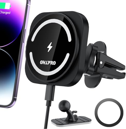 OHLPRO Auto Handyhalterung mit Ladefunktion, für Magsafe Autohalterung und iPhone 16/16 Pro/16 Pro Max und 15/14/13/12 Serie, 360° Drehbarer Superstarker Magnet Geeignet für die Meisten Fahrzeuge