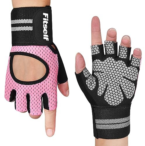 Fitself Fitness Handschuhe Gewichtheben Handschuhe Trainingshandschuhe mit Handgelenkschutz Rutschfeste Sport Handschuhe Frauen Manne für Gym Kraftsport Croszfit Workout Radfahren