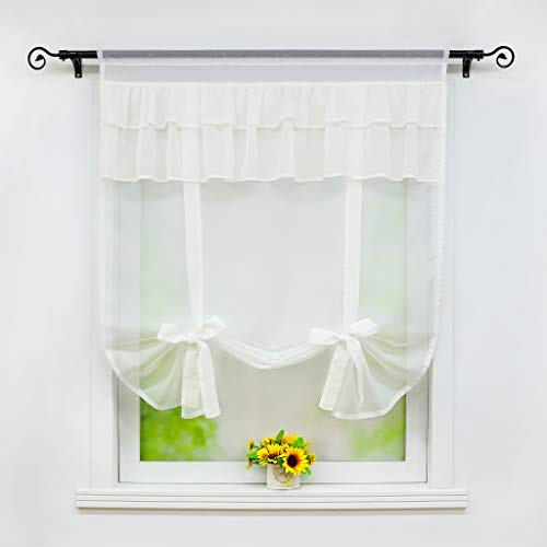 Joyswahl Voile Raffrollo schöne Fertig Gardine transparente Raffrollo mit Bogenabschluss Bändchenrollo BxH 140x140cm Beige 1er Pack