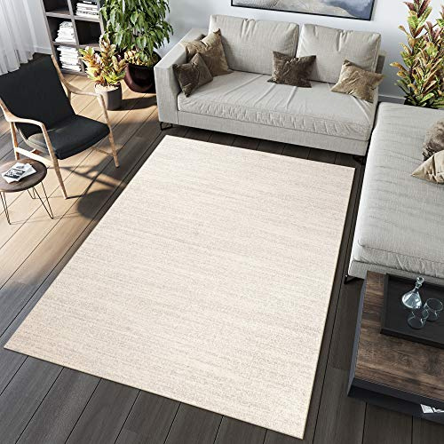 TAPISO Sari Teppich Kurzflor Creme Sand Streifen 80 x 150 cm | Modern Design Meliert Verwischt Pflegeleicht Wohnzimmer Schlafzimmer OEKO-TEX