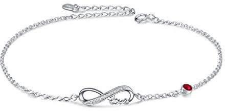 AOBOCO Infinity Armband Damen Sterling Silber 925 Unendlichkeitszeichen Armband Verstellbar Armkette mit Geburtsstein Kristallen