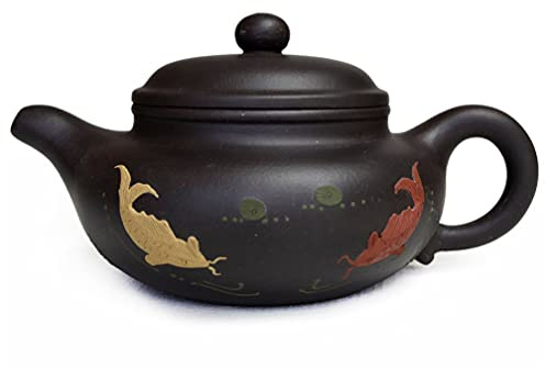 Yxhupot Zisha Classics - Teiera cinese in vera argilla nera, 250 ml, con infusori per tè (nero) (Pot Fangfu HJG Fish)