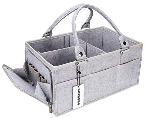 XUANGUO Baby blöja caddie organiserare med handtag kön neutral baby saker stor barnkammare förvaring korg bärbar tygväska bilorganiserare nyfödd nödvändigheter baby register måste ha artikel grå