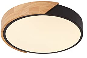 LuFun LED Deckenleuchte Ø30cm Rundes Holzdesign Schwarz 24W Moderne Lampe | Flache LED Deckenlampe mit warmweißem 3000K Licht, ideal für Wohnzimmer, Schlafzimmer, Küche und Flur