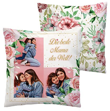 Ferocity Personalisiertes FOTOGESCHENK mit eigenem Foto Bedruckt (45 x 45 cm) Foto-Kissen mit Deinem Foto Geburtstag, Muttertag (mit Füllung) Die Beste Mama der Welt [091]