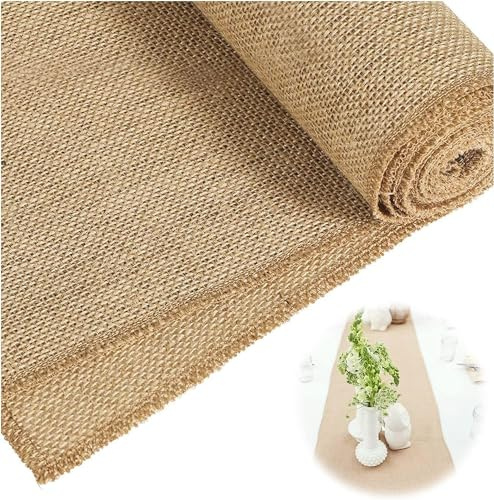 Ltsbaed Tejido Rústico Yute de Arpillera Camino de Mesa de Yute Arpillera Camino de Mesa Vintage Camino de Mesa Cinta de Mesa de Yute Cinta Tela Yute Arpillera para Bodas Navideña 30 x 300 cm