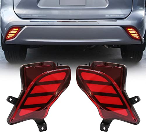 VGETTING Rear Bumper Reflector Lights For Toyota Highlander 2020 2021 2022 Tail light Driving Brake Light For Highlander Replacement LED Rear Fog Lamp