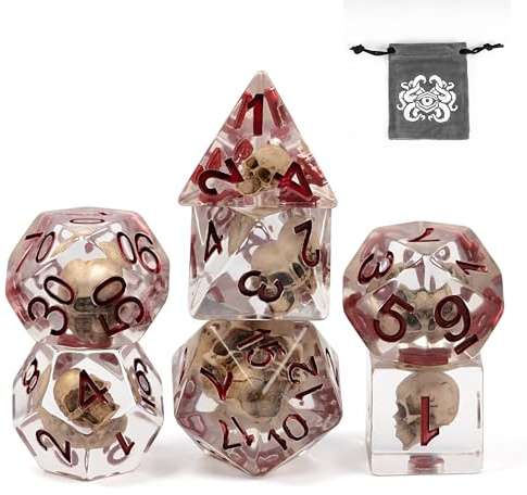UDIXI Juego de Dados poliédricos D&D, 7 Dados de Calavera DND RPG Dados de Calavera Halloween para Dungeons and Dragons MTG y Otros Juegos de Mesa, d y d