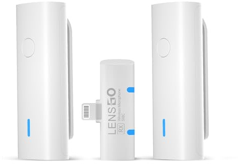 LENSGO Kabelloses Lavalier-Mikrofon für iPhone iPad, 2,4 GHz Dual Wireless Mikrofonsystem mit Ladehülle für YouTube Facebook Livestream Videoaufnahmen, 100 Meter Übertragung, Rauschunterdrückung
