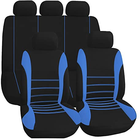 Tosucs Set Coprisedili Auto 5 Posti Seat Cover，Set Completo di Coprisedili Auto Seat Cover ，Protezioni Universali per Macchina ，Tessuto poliestere - blu
