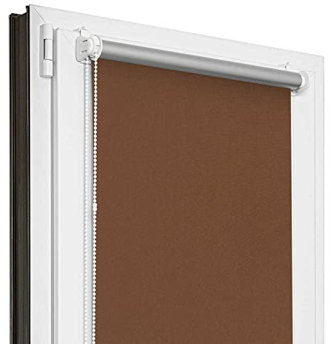 Estika Verdunklungsrollo Thermorollo ohne Bohren - 75 cm x 220 cm - Braun - 13 Stoff Farben, Rollos für Fenster ohne Bohren, Klemmfix rollos für Fenster innen (75 cm Stoffbreite)