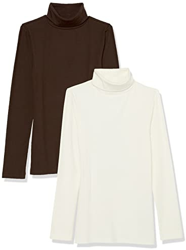 Amazon Essentials dam slim-fit lager långärmad stickad ribbad polotröja topp (finns i plusstorlek), paket med 2, Espresso/vit, Large