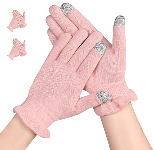 AovYoo 2 Pairs Cotton Moisturizing Gloves Touchscreen for Dry Hands, S