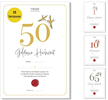 Frank Paperman® | Goldene Hochzeit Geschenke | Ehejubiläum | Urkunde goldene Hochzeit 50 | klassisch | Geschenk zum Hochzeitstag | Vordruck im DIN-A4-Format