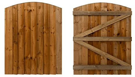 Featheredge Arch top, Wooden Garden and Side Gates (v3)(H-900, W-1300, Brown Finish)