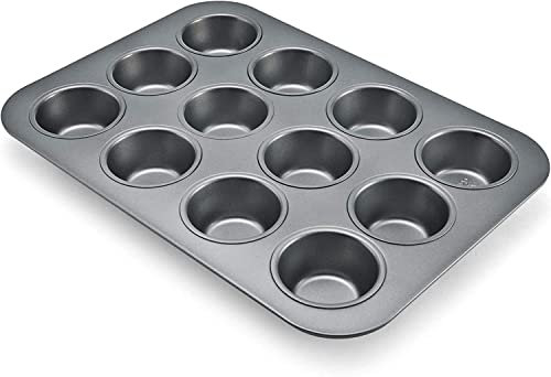 ProBytes 12 Cups Metal Muffin Tray/Mould - Aluminized Steel, Non-Stick, BPA-Free, Baking Tin, Dishwasher & Oven Safe, Dessert, Fairy Cakes, Cup Cakes, Brownies, Yorkshire Pudding, Freezing - Black