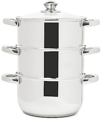 Sabichi Food Steamer 3 Tier - Induction Ready, Vented Glass Lids, Multi-Level Steamer Cooking, Dishwasher Safe, Polished Mirror Finish - Perfect for Vegetables, Meat, and Seafood