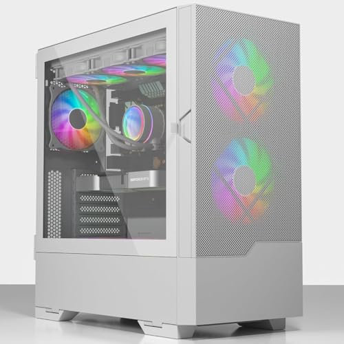 iONZ PC Gaming Case Mid Tower, High Airflow ATX, E-ATX | KZ-V White Aether Mesh, 0.8MM SPCC, Tool-free installation | Removable Filters | GPU Mount - Inc 3 ARGB Fans with Controller