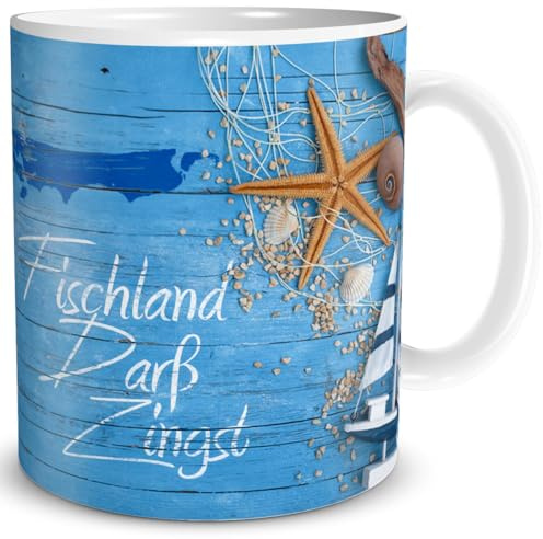 TRIOSK Tasse Fischland-Darß-Zingst Ostsee Insel Souvenir Geschenk Maritim für Reiselustige Ostseeliebhaber Frauen Männer Büro Kollegen, Keramik 300ml