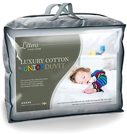 Littens 2.5 Tog Lightweight Breathable Cool 100% Cotton Junior Cot Bed Toddler Baby Hollowfibre Summer Duvet Quilt (120cm x 150cm) UK Made