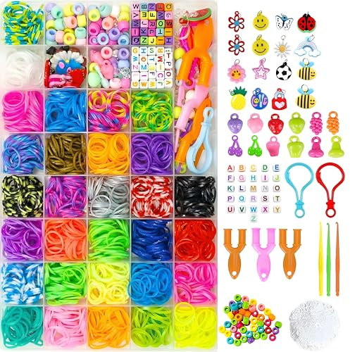 BIZEE 2700+ Loom Bands, Loom Band Kit for Boys and Girls with 32 Dazzling Colours, Baby Hair Bands for Ponytails, Loom Rubber Bands for DIY Bracelet Making with Accessories and Storage Box