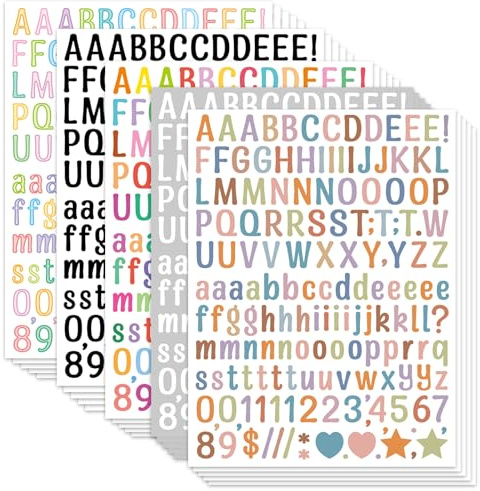 30 Blatt Buchstaben Aufkleber, 4680 Stück Sticker Buchstaben Selbstklebende Zahl Vinyl Aufkleber,für Briefkasten Zahlen Etiketten DIY Kunst Making, Aufkleber für Zeichen,Notizbuch(Mehrere Farben)