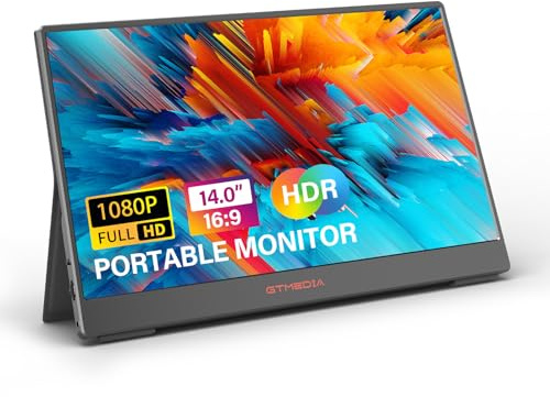 GTMEDIA Monitor portatile per laptop da 14 pollici, estensore per monitor portatile 1080P FHD USB C HDMI Plug&Play, monitor da gioco HDR IPS, monitor esterno per computer portatile, PC, Mac, telefono,